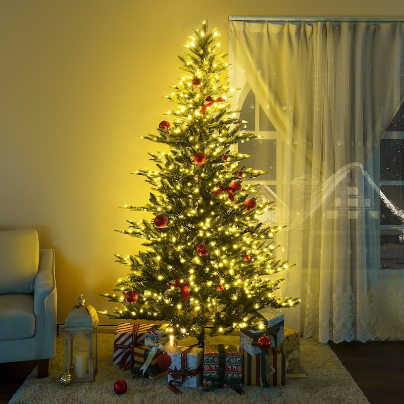 Prelit Artificial Christmas Tree – Realistic Nordic Design with Warm LED Lights for a Cozy Holiday Ambiance - Green,6.5ft