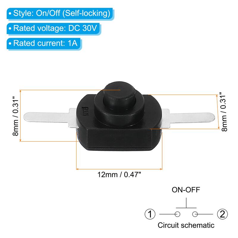 Latching Push Button Switch, 20 Pcs Straight Pin DC 30V 1A Micro Switch, Black - Black