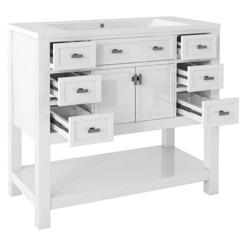 Solid Wood Bathroom Vanity with Top Sink with Towels Bar - 36'' x 18''
