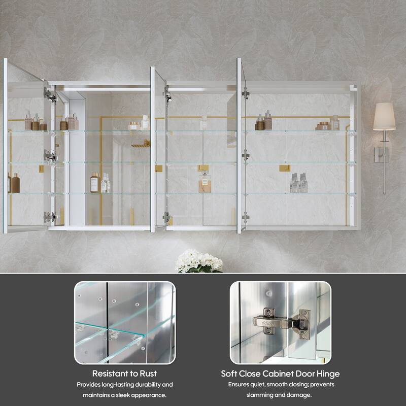 56''/64''W X 30''H Recessed Or Surface Wall Mount Bathroom Medicine Cabinet With Adjustable Glass Shelves