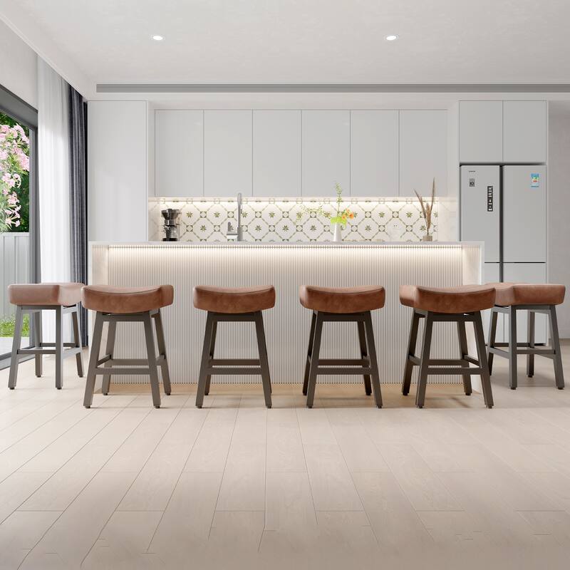XINMICS 24 Inches Bar Stools, Saddle Kitchen Stools with PU Leather Cushion Counter Height Barstools for Kitchen Dining Cafe