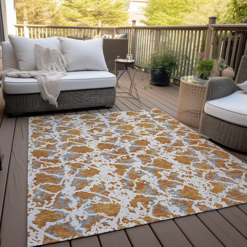 Machine Washable Indoor/ Outdoor Abstract Modern Chantille Rug