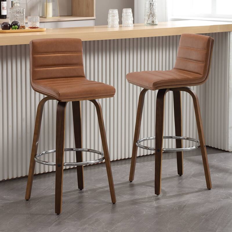 Faux Leather & Wood Swivel Bar Stools/ Counter Stool Set of 2