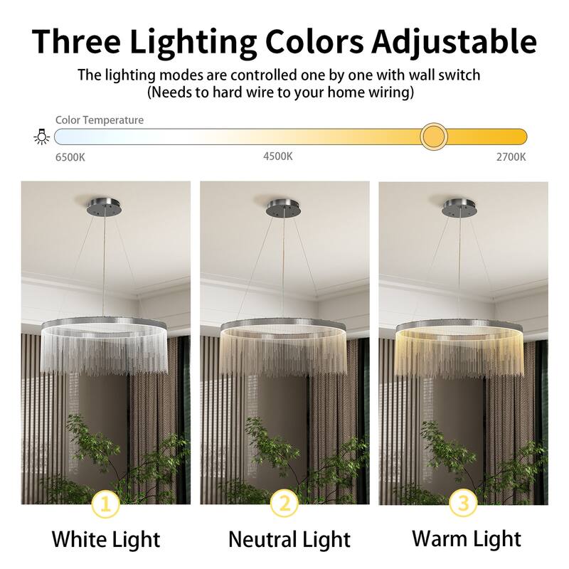 Aluminum Round Metal Tassels Linear Chains Chandelier Ceiling Pendant Light Fixture
