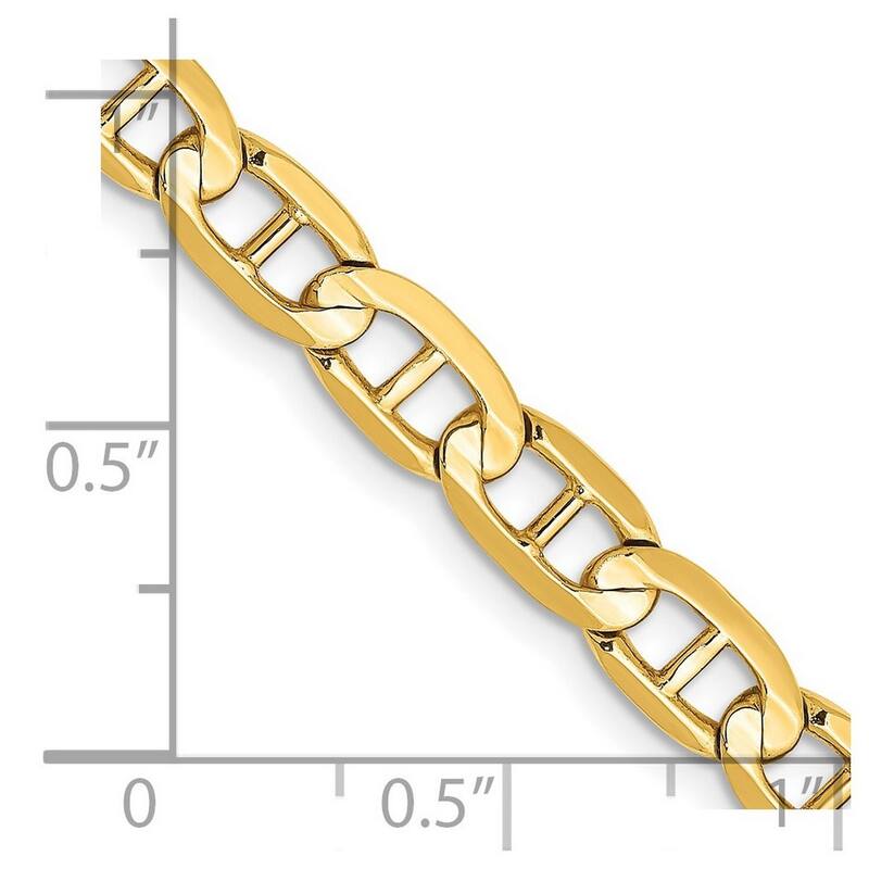 Curata 14k Yellow Gold Solid 5.25mm Concave Mariner Anchor Chain Anklet 9 Inch