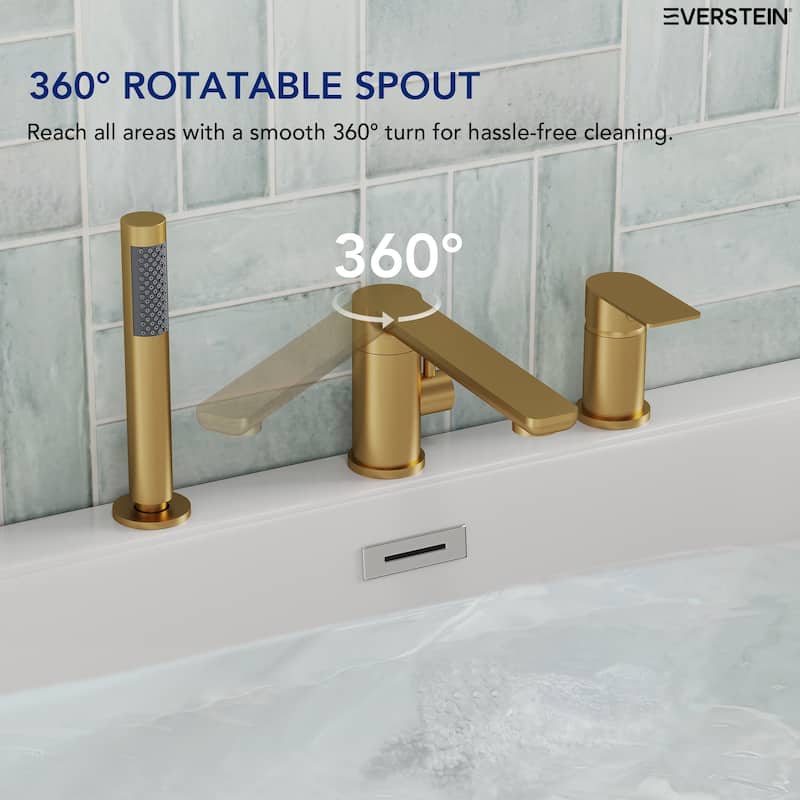 Modern Tub Filler with Hand Sprayer Deck Mount Tub Faucet with Hand Shower 3 Holes Bathtub Faucet Brass