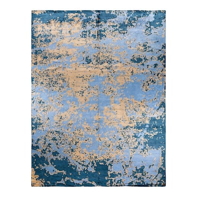 Modern One-of-a-Kind Hand-Knotted Area Rug, Blue - 8' 10" x 11' 9"