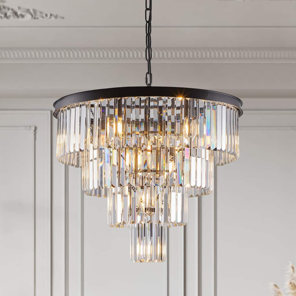 24" 4-Tier Black Crystal Chandelier - Contemporary - Dining Living Bedroom