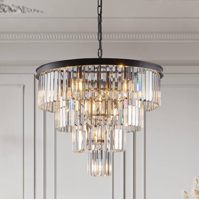 Crystal Chandelier Ceiling Lighting Fixture with Metal Frame, Stylish Hanging Pendant Lighting Fixture for Living Room