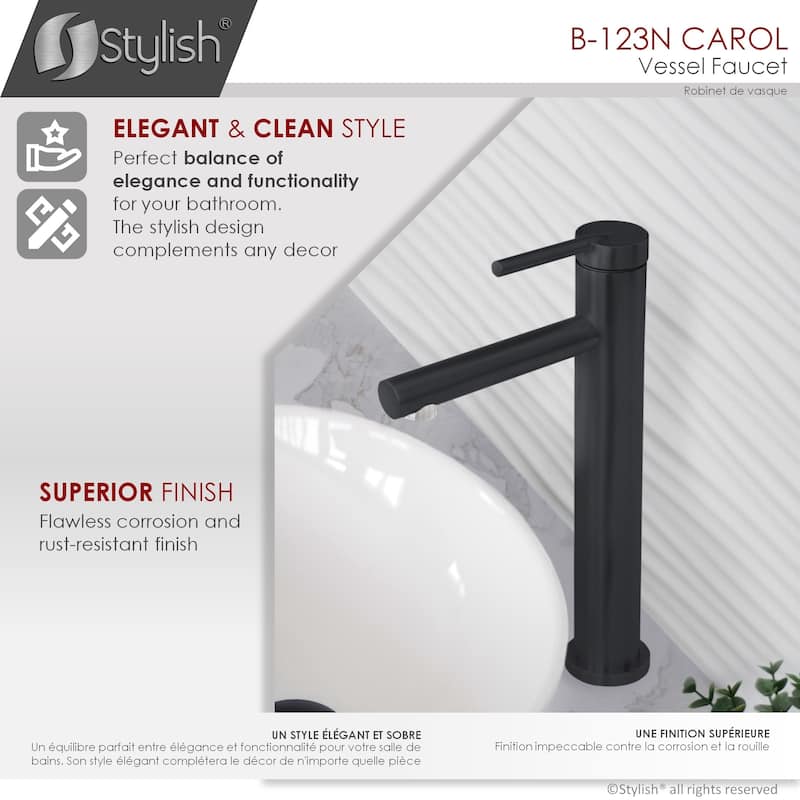 STYLISH Single Handle Bathroom Vessel Sink Faucet, Stainless Steel - Faucet Height: 11 5/8" Spout Height: 9 1/8"