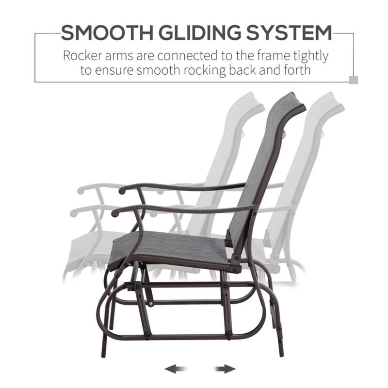 Outdoor Patio Glider Chair with Breathable Mesh Seat and Powder Coated Steel Frame for Garden and Porch