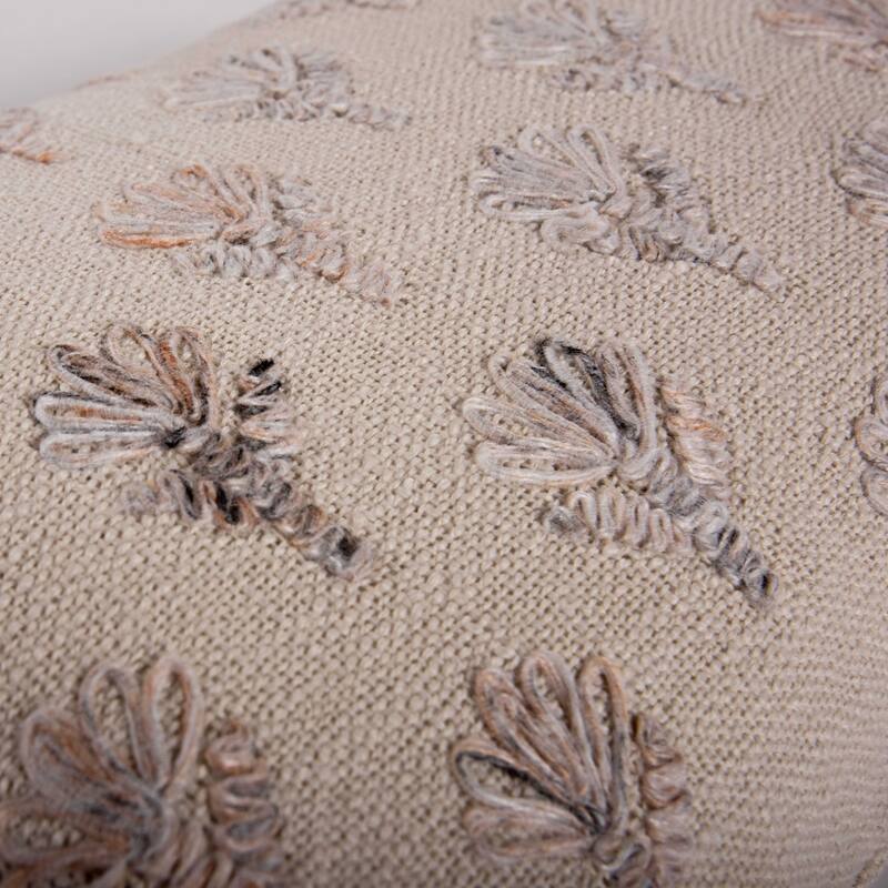 Rizzy Home Neutral Botanical Embroidered Throw Pillow