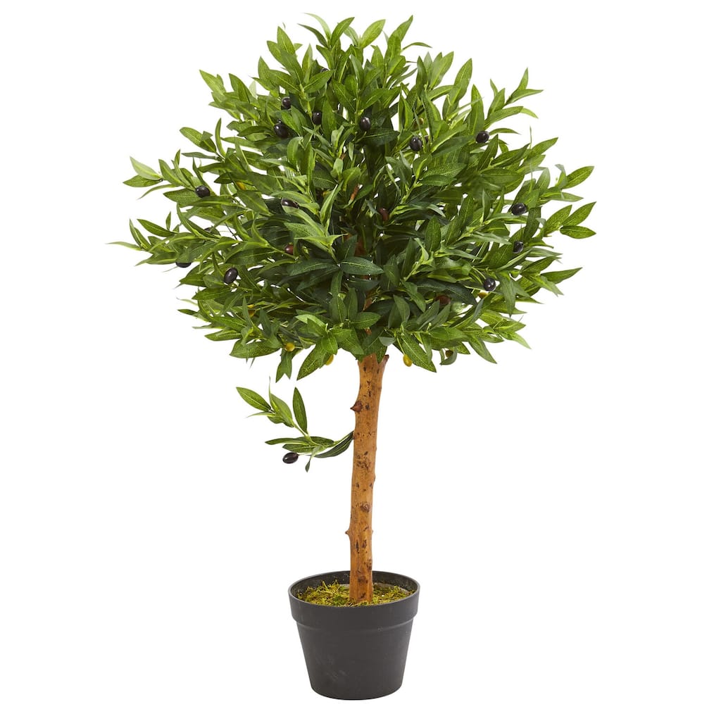 Artificial Olive Topiary Tree 34In - Indoor Outdoor Decor, Lush Green Foliage, Realistic Design - 31-40 Inches