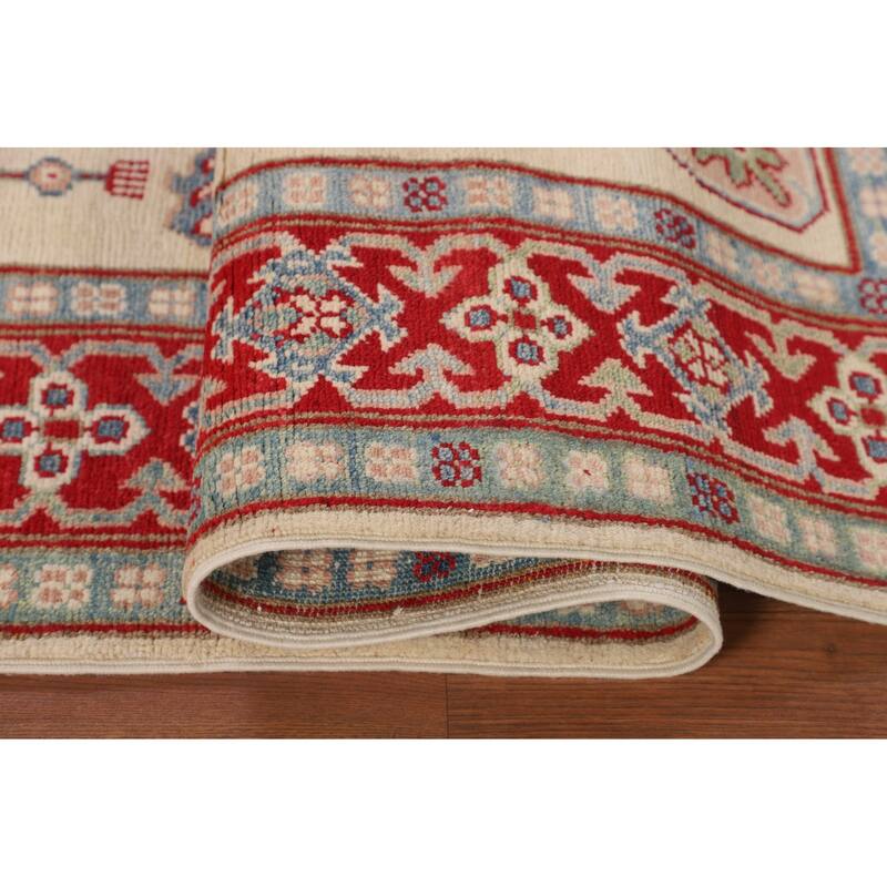 Kazak Area Rug Hand-Knotted Wool Carpet - 4'3" x 6'0"