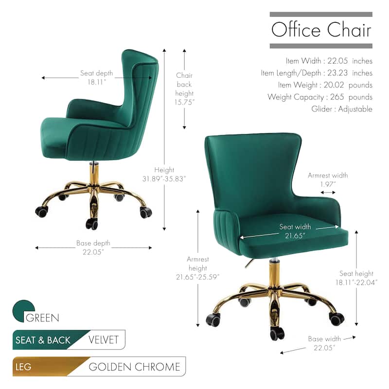 Porthos Home Daria Velvet Wingback Office Chair with Gold Chrome Base
