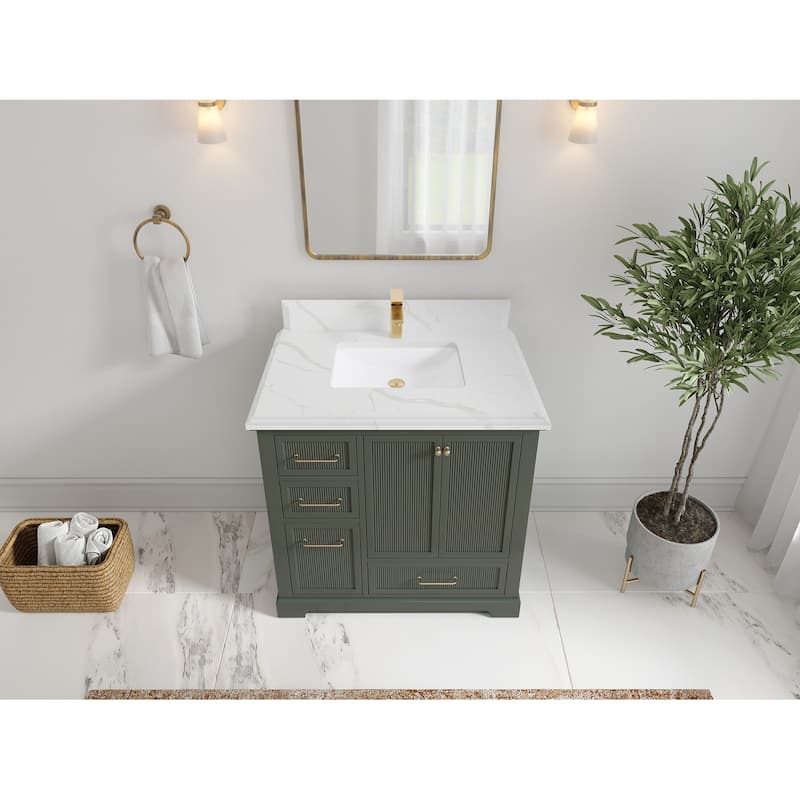 Willow Collections 36 in. W x 22 in. D Alys Center Sink Right Bathroom Vanity with Countertop - 1.5"Calacatta - Pewtergreen