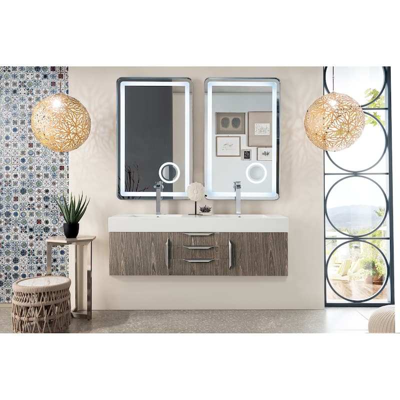 James Martin Vanities Mercer Island 59" Double Vanity, Ash Gray with Brushed Nickel Hardware