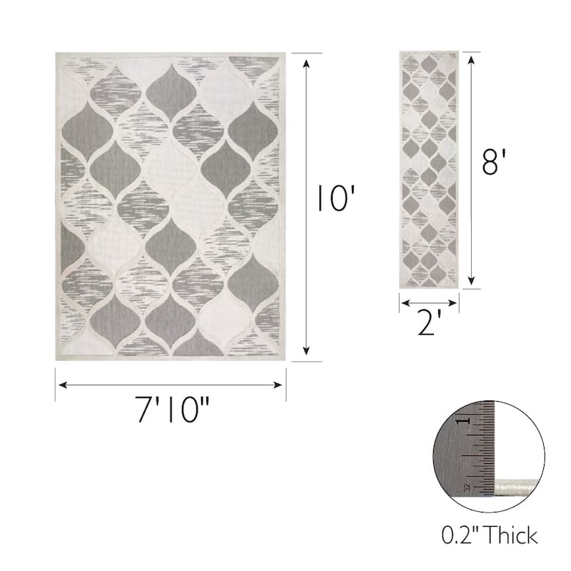 Leick Home Laurus Quatrefoil Indoor Outdoor Area Rug Rectangle 8'X10' and 2'x8' Runner Combo - 8' x 10'
