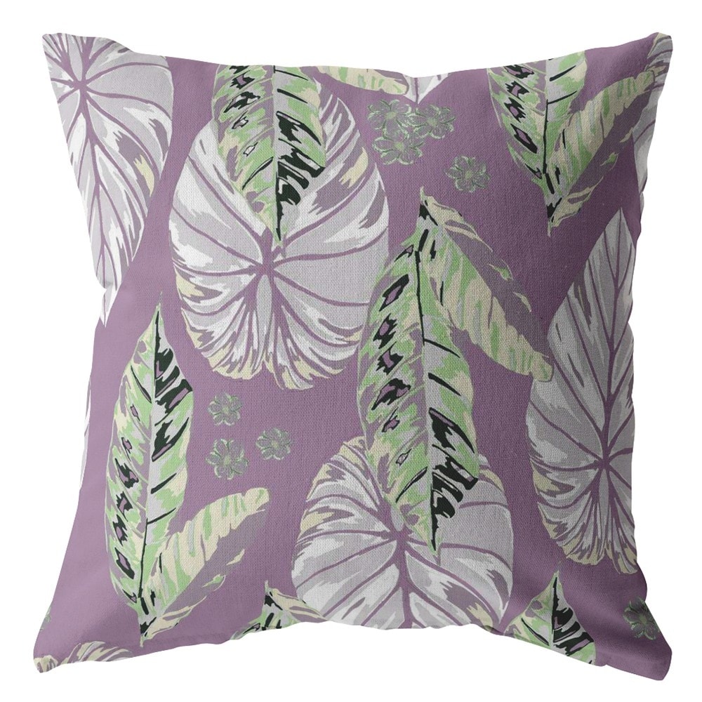 20" White Purple Tropical Leaf Suede Throw Pillow