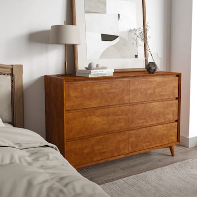 Raffaele Mid-century 6-Drawer Dresser with Solid Wood Legs by HULALA HOME