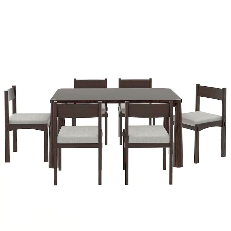 7-Piece Retro Dining Table Set for 6, Wood Dining Table Set for 6 with Upholstered Chairs for kitchen & Dining Room
