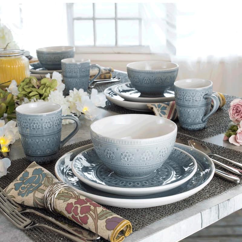 Euro Ceramica Fez Reactive 16 Piece Dinnerware Set (Cereal Bowl Assorted) - Service for 4