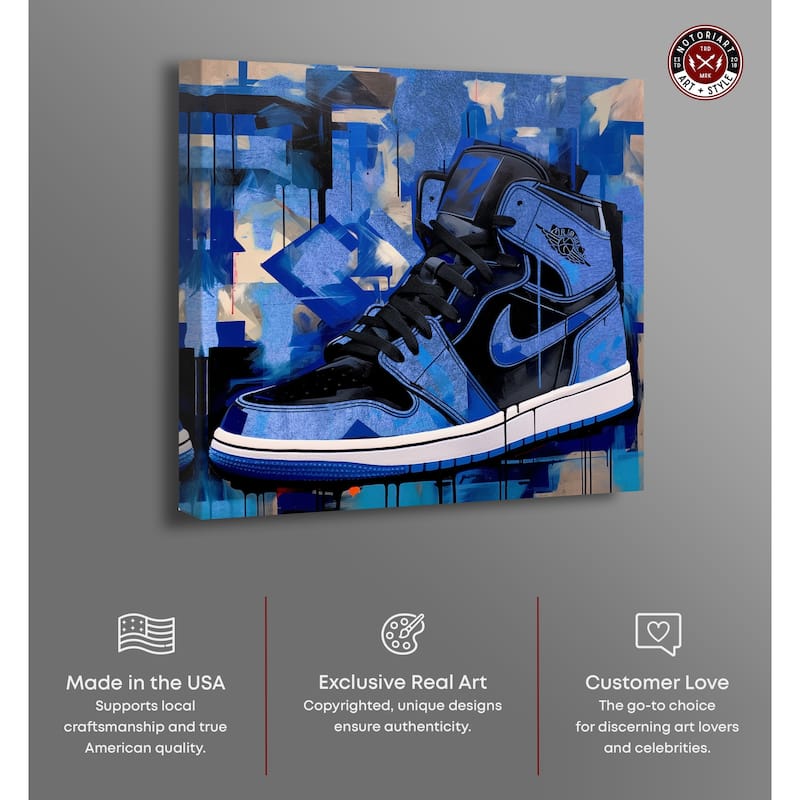 Notoriart Blue Brush Sneakers Gallery Wrapped Sneaker 1 Piece Canvas Wall Art