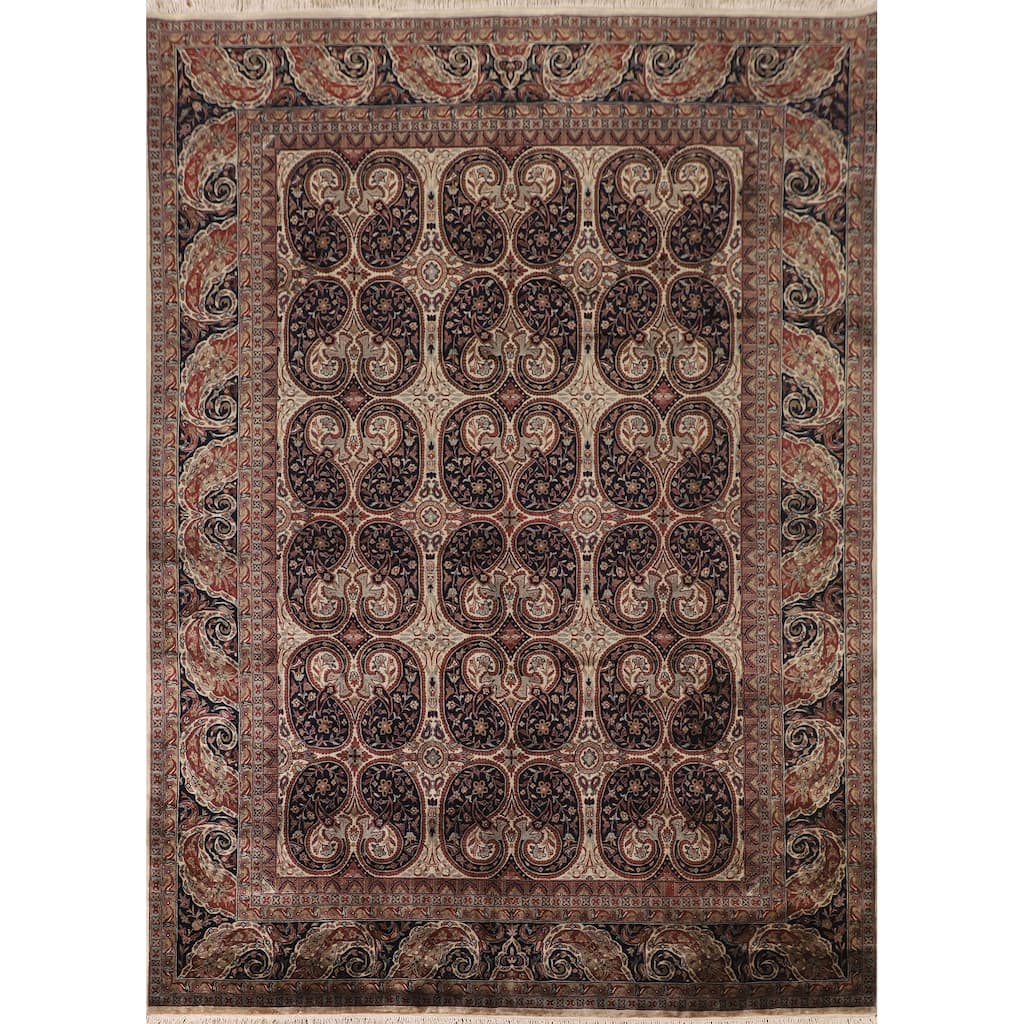 Navy Blue Agra Indian Area Rug Handmade Wool Carpet - 8'0"x 10'1"