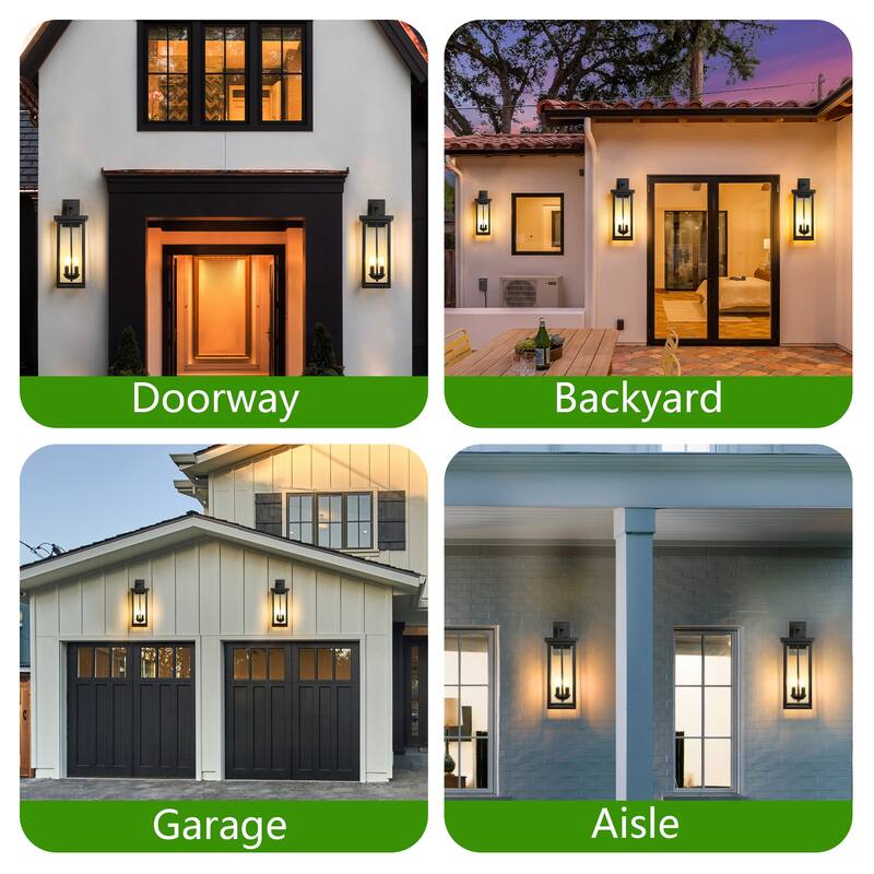 Anmytek 22" Dusk to Dawn Outdoor Wall Lantern Matte Black Weatherproof Porch Light