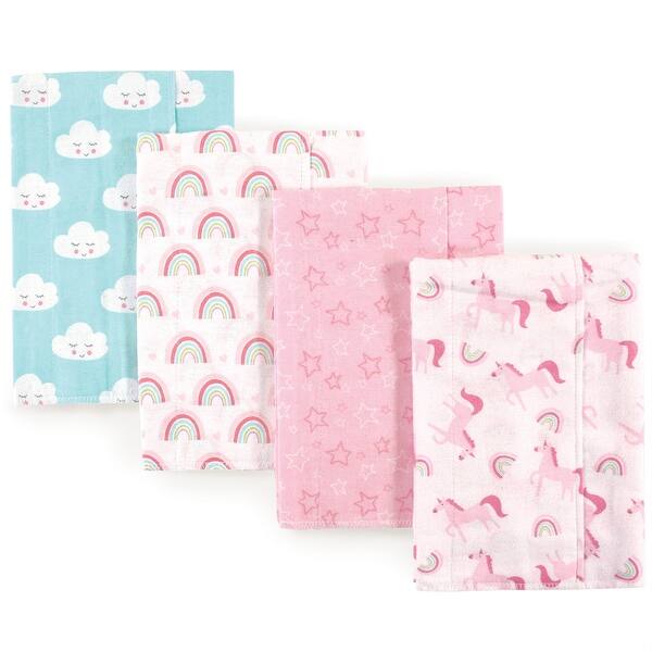 slide 1 of 1, Luvable Friends Baby Girl Cotton Flannel Burp Cloths 4pk, Rainbow, One Size - Rainbow - One Size One Size - Rainbow
