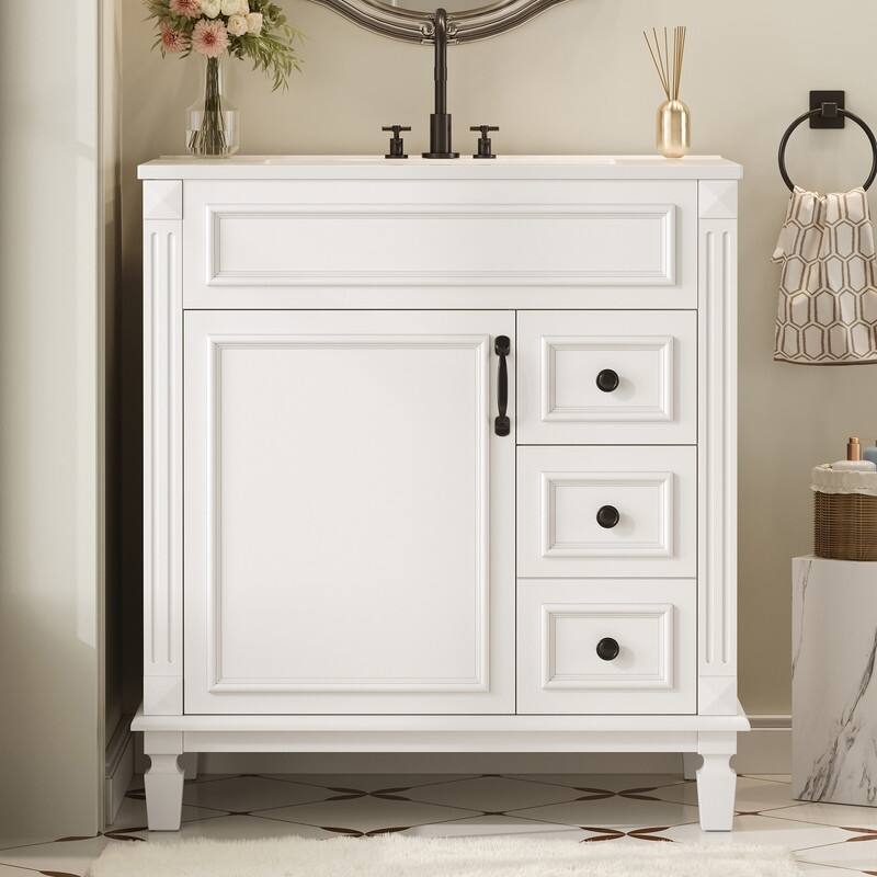 30" Bathroom Vanity with Ceramic Sink, 2 Drawers and Adjustable Shelf