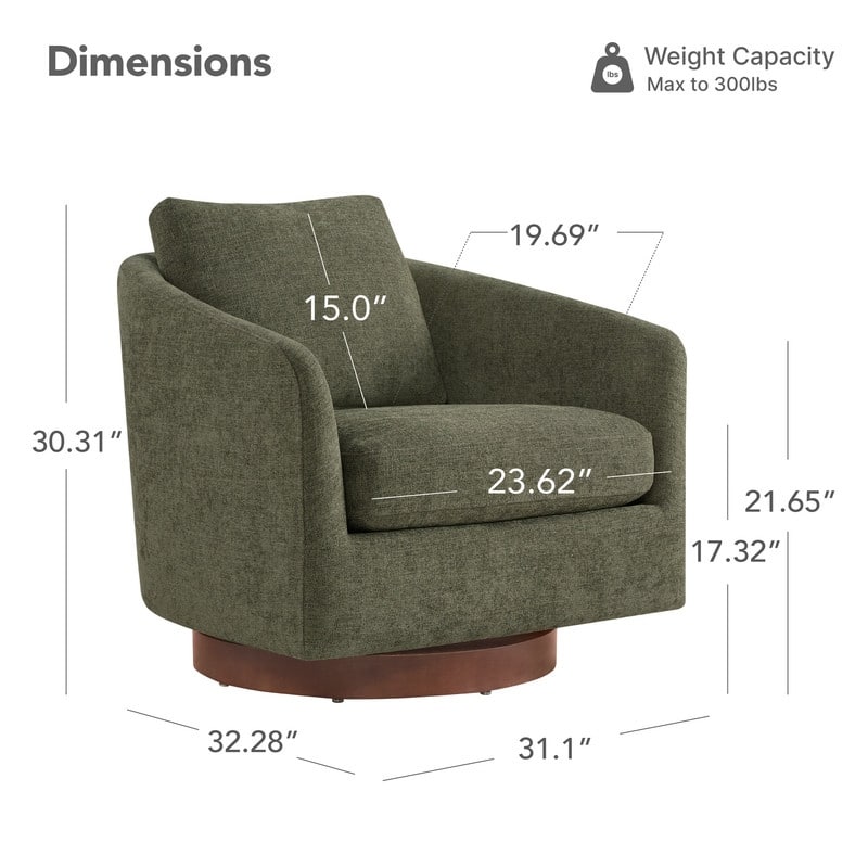 Spruce & Spring Classic Swivel Club Accent Chair with Back Cushion & Solid Wood Frame
