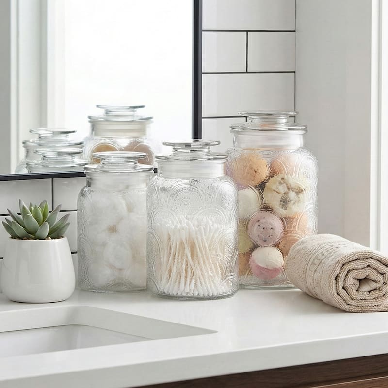 Glass Medallion Textured Canisters (Set of 3)