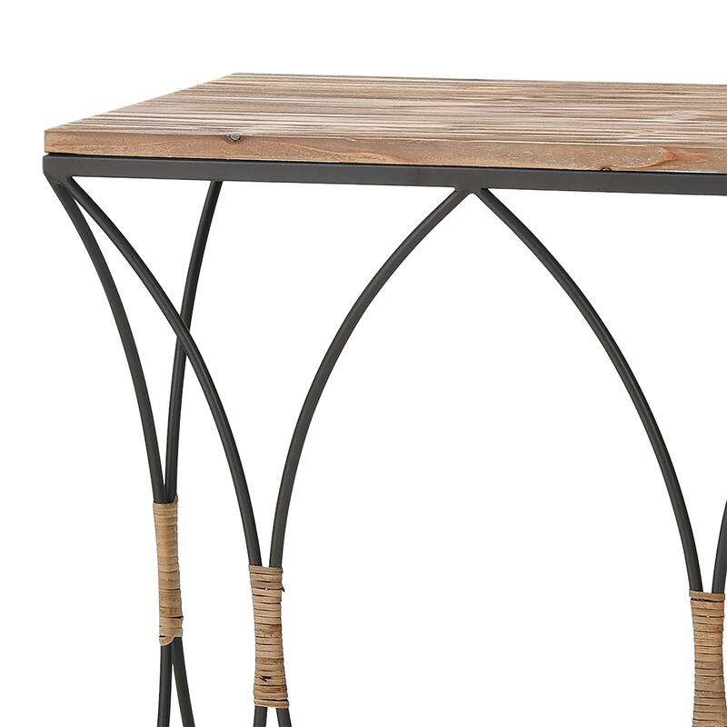 Fisher Island Set of 2 Rectangular Metal and Rattan Base with Wood Top Console Tables - 42 inch W