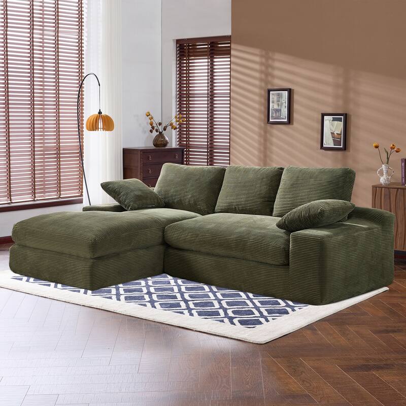 Roomfitters Corduroy Compressed Sofa with 3 Back Cushions & 2 Pillows, Soft Skin-Friendly Couch for Cozy Living Room