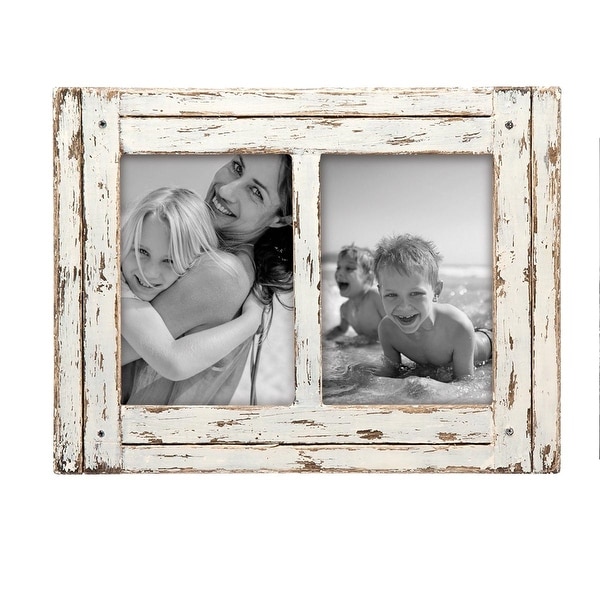 Foreside Home & Garden White 5 x 7 inch Decorative Distressed Wood Picture Frame - Holds Two 5x7 Photos. Opens flyout.