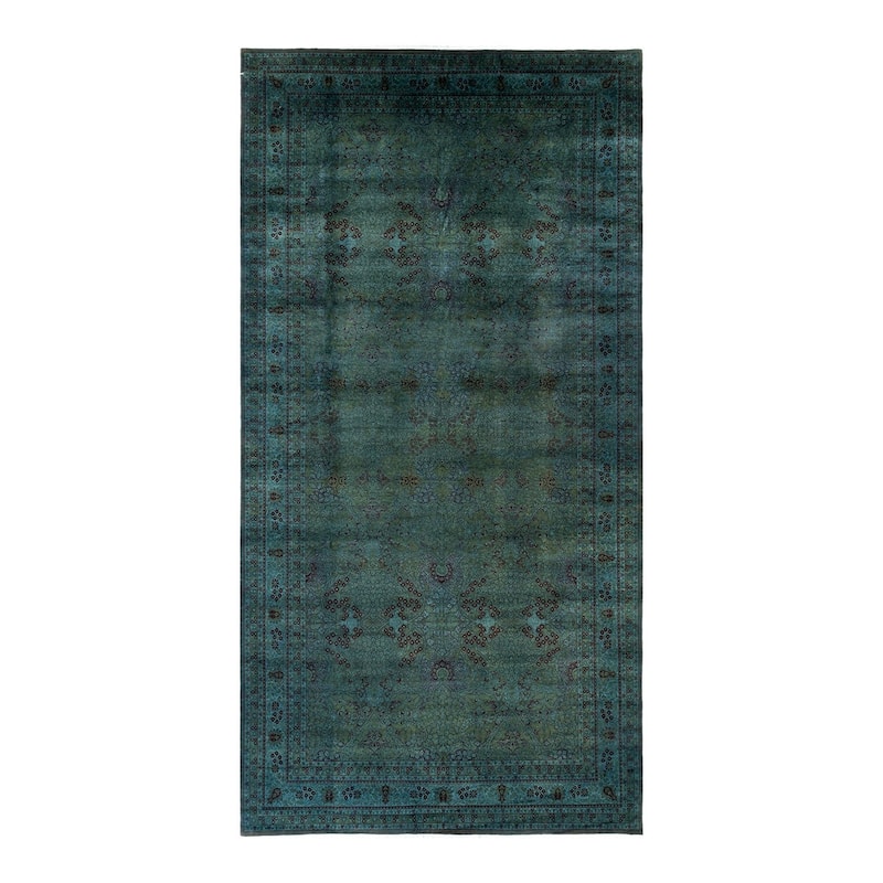 Overton Handknotted Wool Vintage Inspired Contemporary Overdyed Gray Area Rug - 17' 9" x 9' 1"