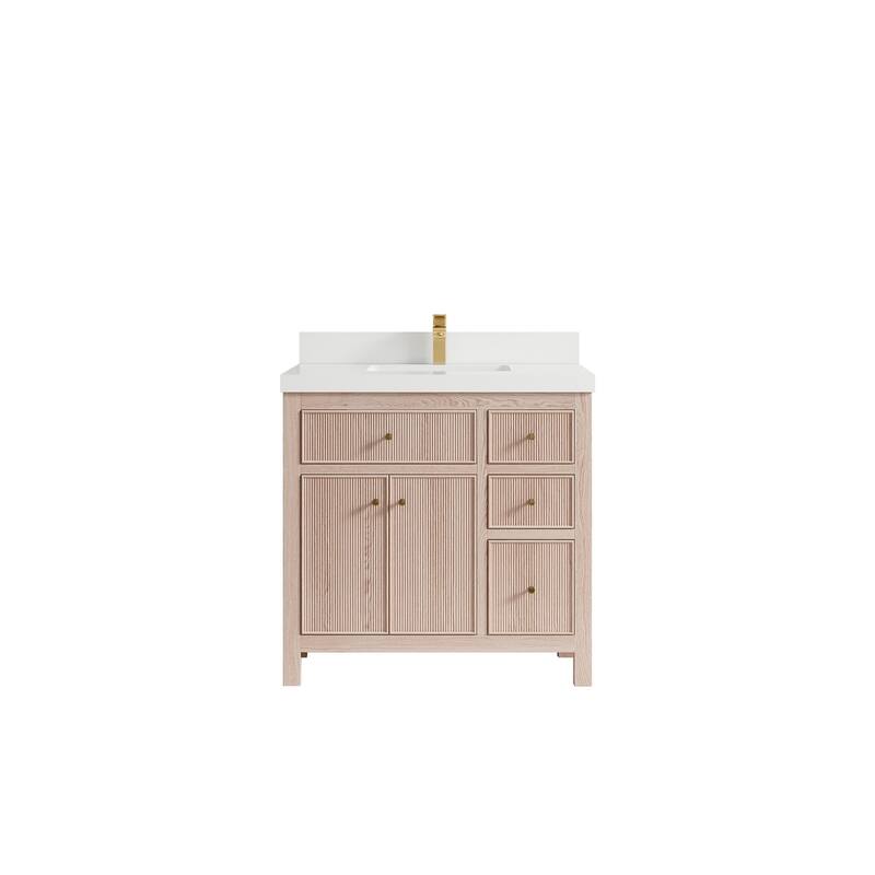 Willow Collections 36 x 22 Sonoma Oak Wood Center Sink Left Bathroom Vanity with Quartz or Marble Countertop