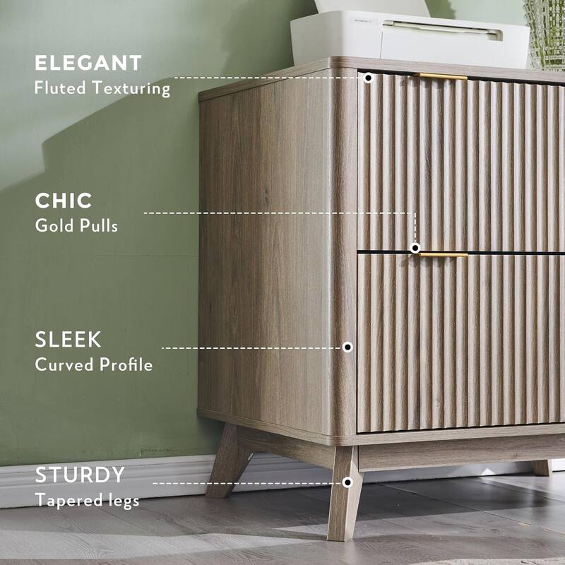 Modern Fluted 2 Drawer Lateral File Cabinet, Office Storage Cabinet