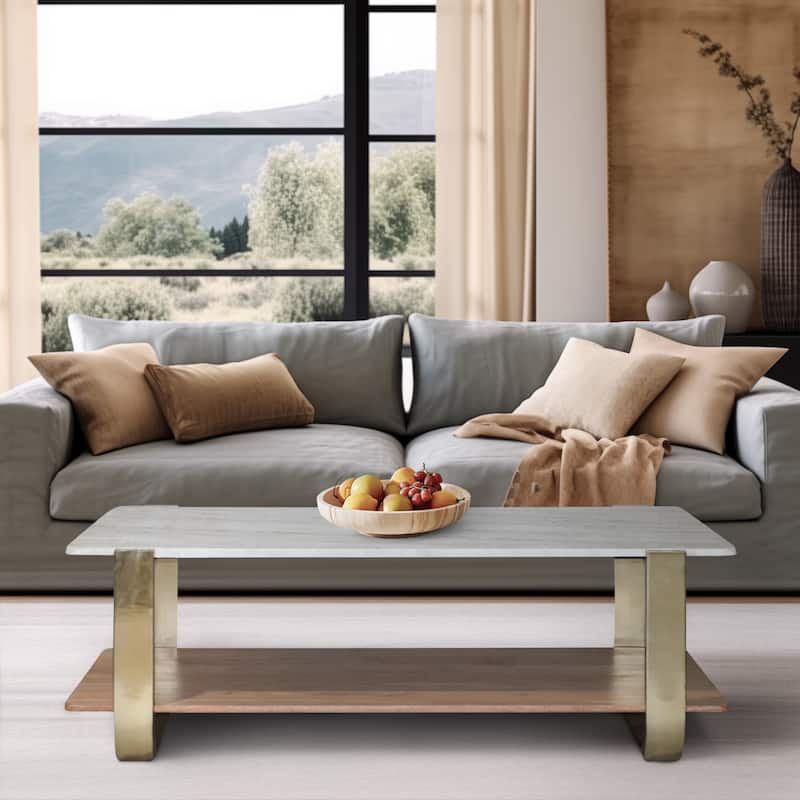 Sagebrook Home Modern Glam 17" Marble Top Rectangle Coffee Table - 48"x23"x17" - 48"x23"x17" - Gold