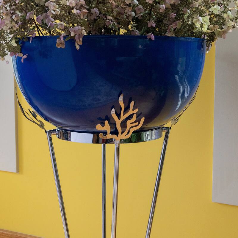 Achla Designs 33"H French Blue Galvanized Steel Indoor Outdoor Kazuyo Planter, Garden Accent