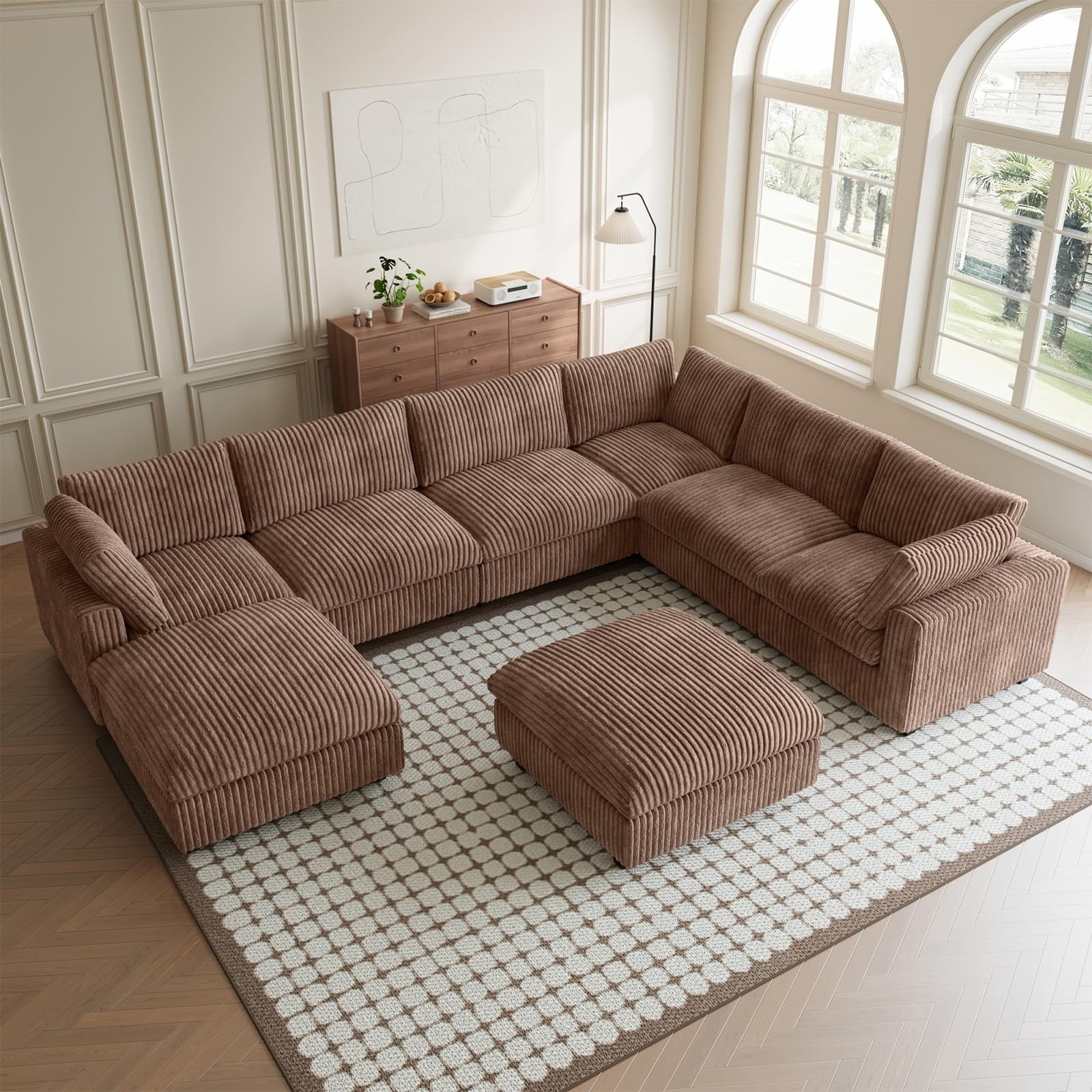 157'' Oversized 8-piece Corner Sectional Sofa for Living Room Sets Modern Corduroy Modular Couch with Ottoman