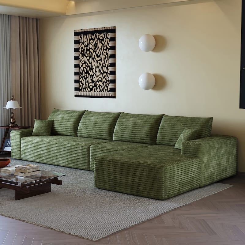 L-Shaped Modular Sectional Sofa with Chaise Lounge, Comfy Chenille 4 Seat Cloud Couch, High-Resilience Sponge Corner Sofa