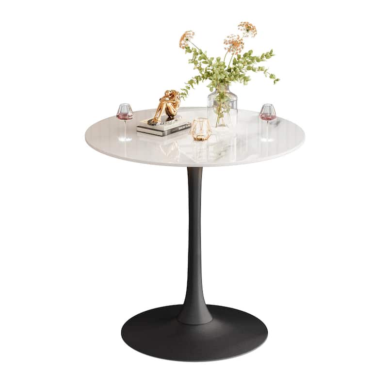 39.37" High Bar Table Round Cafe Bistro Pub Cocktail Kitchen Table Sintered Stone-top - Antique White