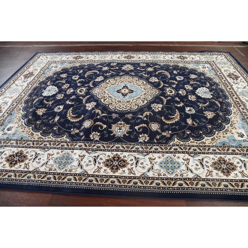 Navy Blue Floral Oriental Traditional Tabriz Area Rug Turkish Carpet