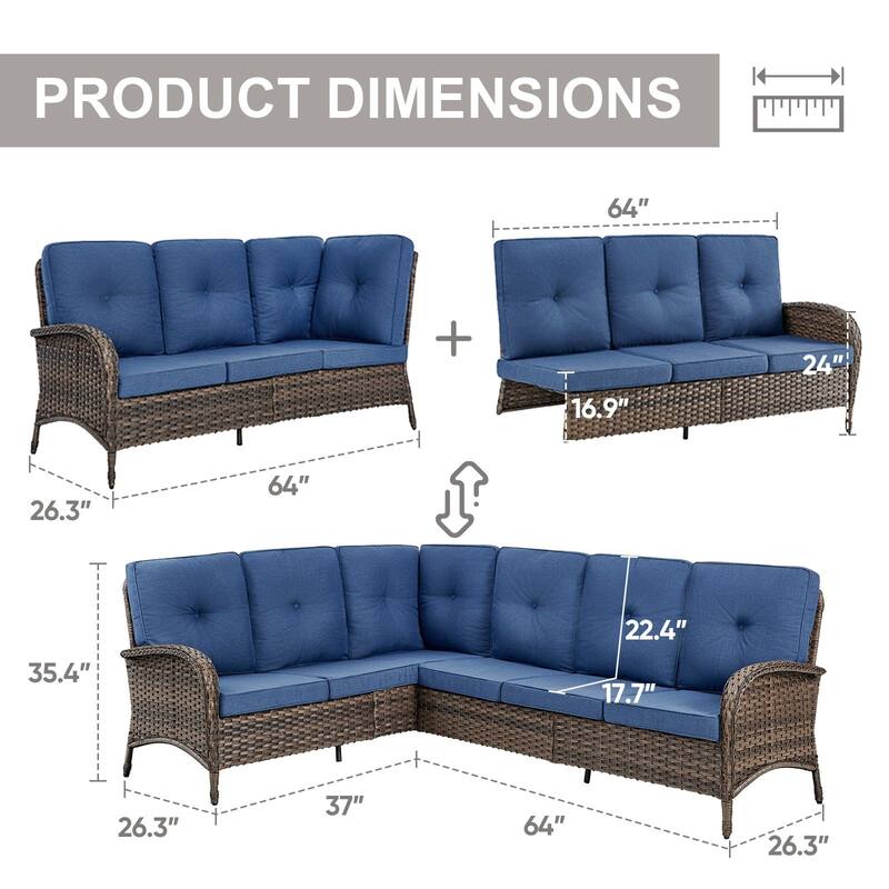 Gymojoy L-Shaped Outdoor Sectional Sofa Set, PE Wicker Couch with Water-Resistant Olefin Cushions
