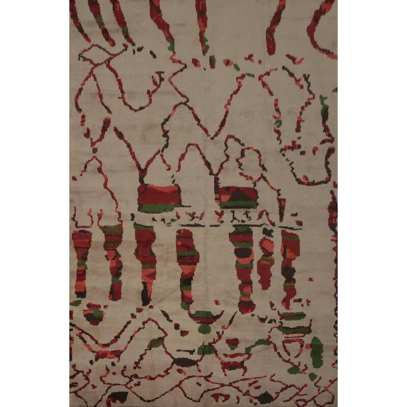 Hand Knotted Oriental 100% Wool Carpet Modern Abstract Beige & Ivories Moroccan Area Rug - 12' 4'' X 9' 2''