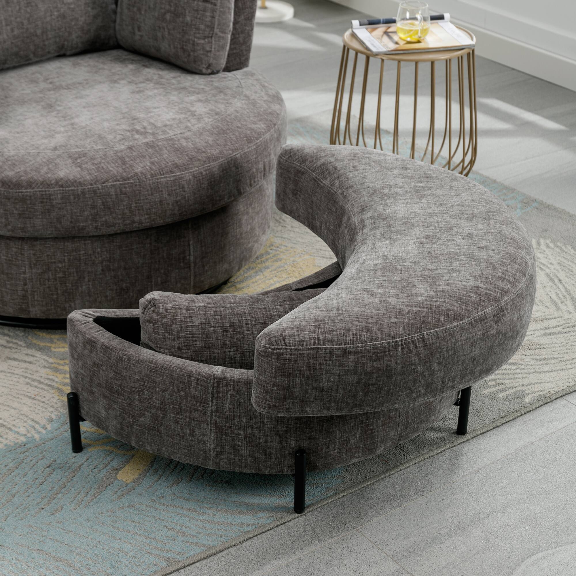 Swivel Accent Barrel Chair and Half Crescent Moon Ottoman Bed Bath