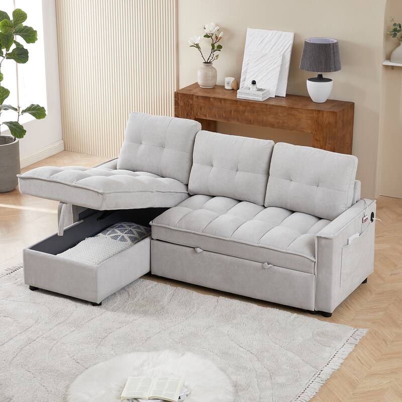 Pull-Out Sofa Bed with USB and tape-c charging ports