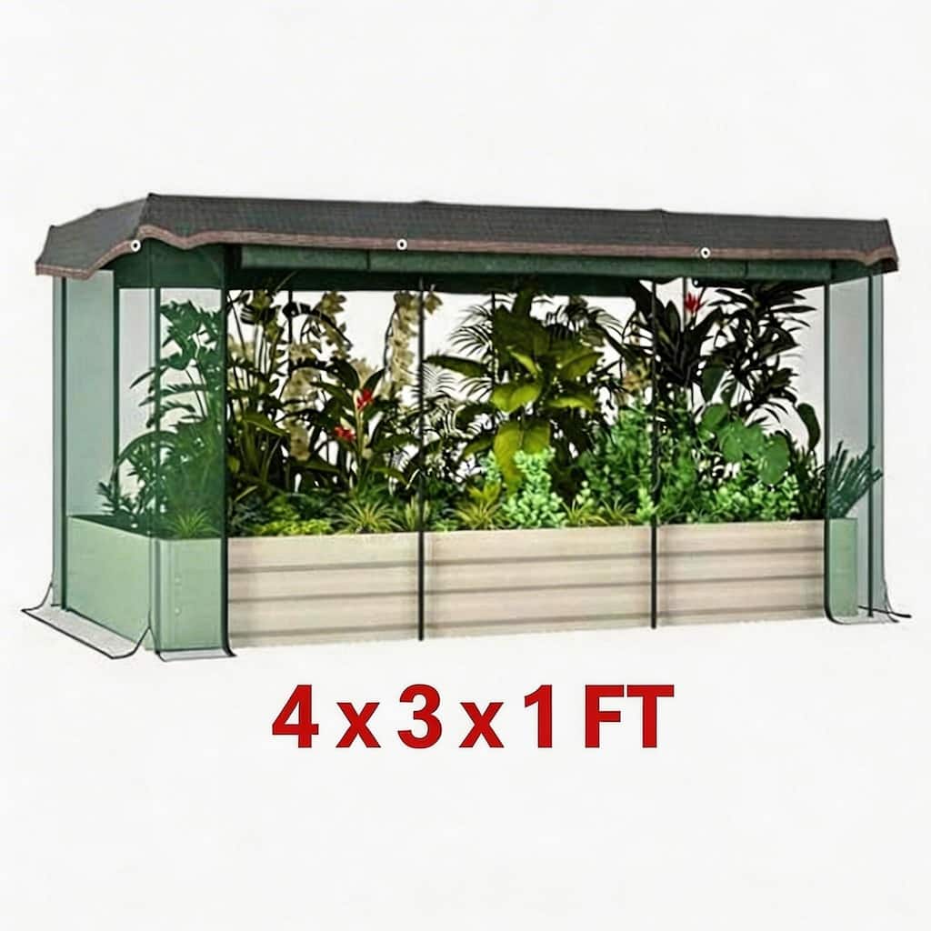 4 x 3 x 1 FT Galvanized Rectangular Raised Garden Bed with Insect Screen and Built-In Irrigation System Silver
